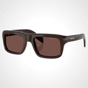 New PRADA Sunglasses Brown Rectangle Black Chocolate Lens Men 54mm